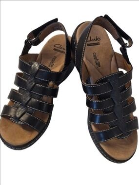 Clarks Black Leather Slingback Sandals US 7 M